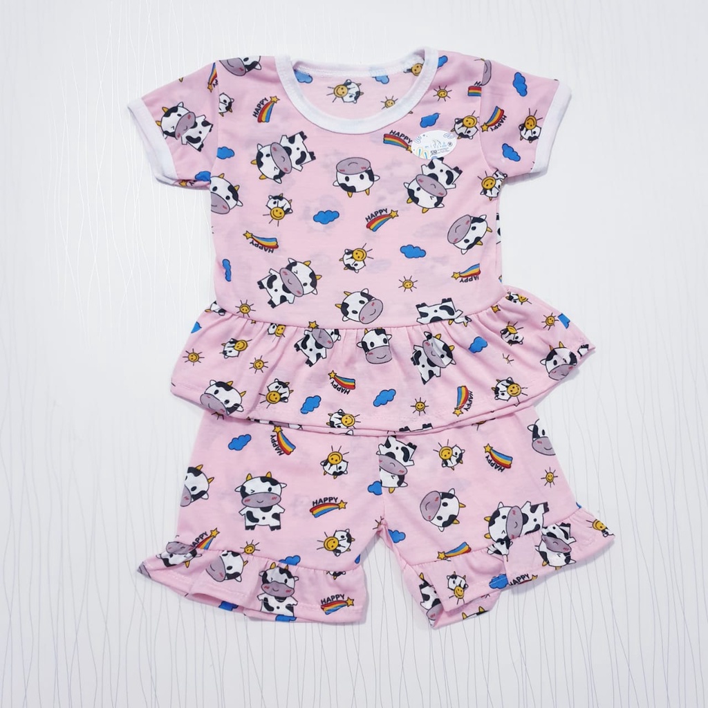 Setelan Anak Perempuan Celana Pendek Motif Full Print Baju Baby Gracia