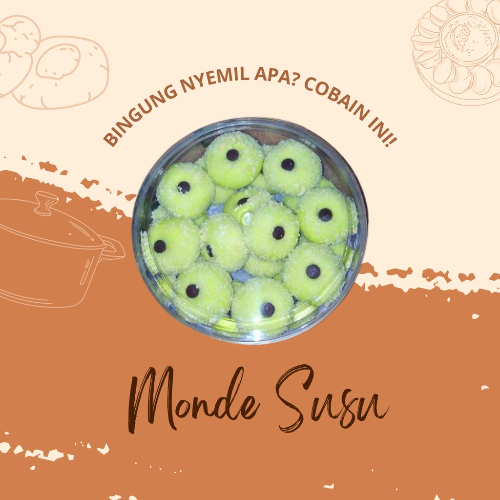 

MONDE SUSU/KUE LEBARAN/KUE KERING/CEMILAN/JAJANAN/KUE/KUE HIJAU/KUE MANIS/KUE 1 TOPLES