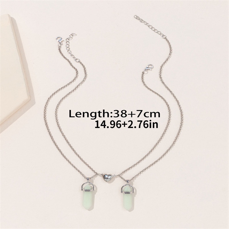 2 Pcs/Set Bercahaya Hexagonal Kolom Jantung Liontin Pasangan Kalung Magnet Batu Alam Geometris Liontin Kalung Perhiasan Hadiah