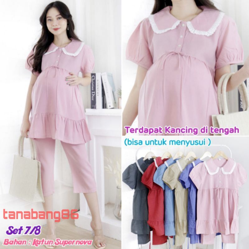 stelan baju hamil model 7/8 satu set baju ibu hamil baju hamil santai baju hamil ibu menyusui