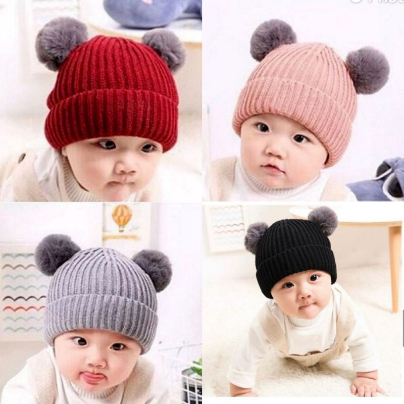 Topi Rajut Anak / Topi Anak / Kupluk Rajut Pom Pom Polos