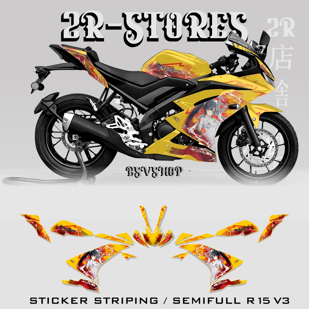 striping yamaha R15 V3 stiker R15 V3 stiker lis bodi motor anime AZUR LANE MURAO / stok decal R15 V3