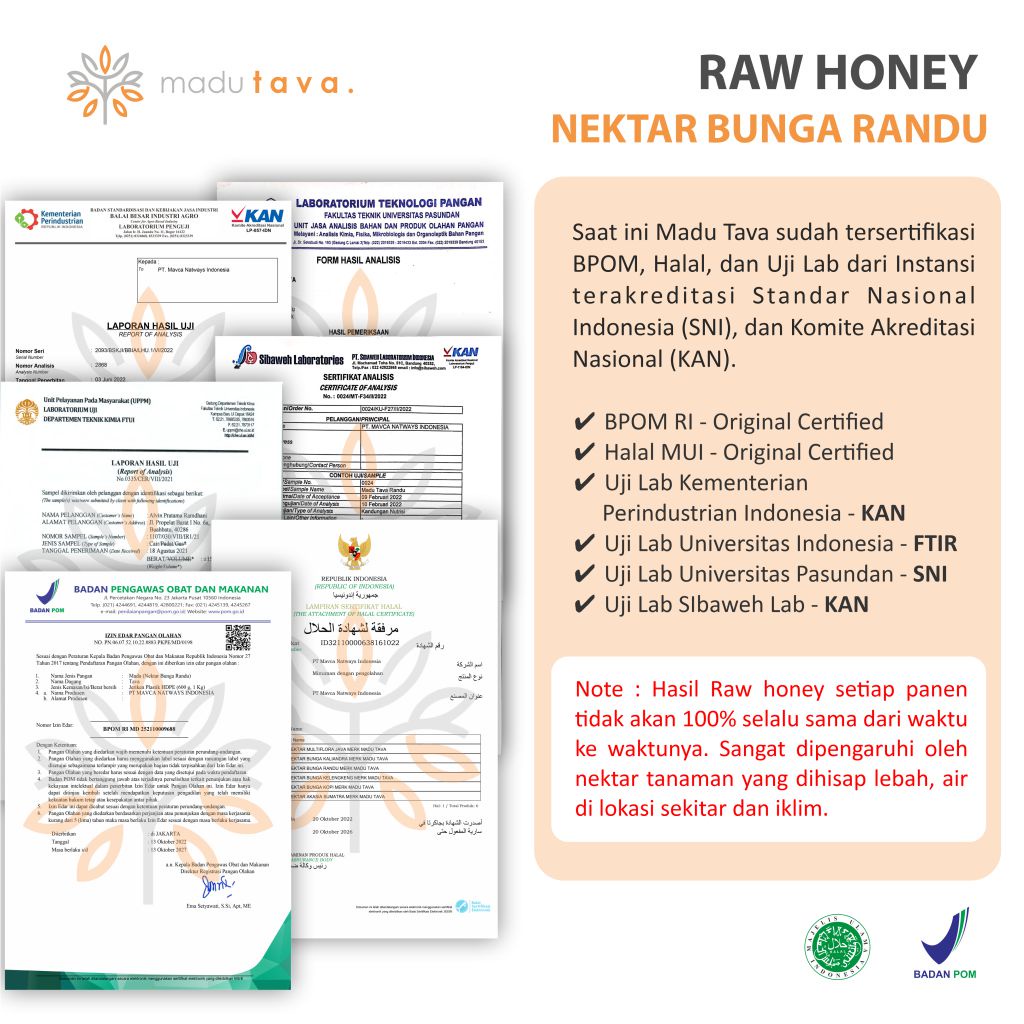 Madu Asli Murni 600gr Tava Grade A Nektar Randu 100% Alami Pure Natural Raw Honey