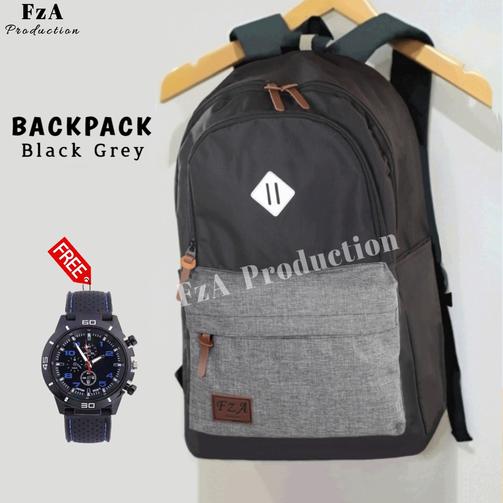 Tas Ransel Punggung Distro Casual Pria Wanita / Tas Ransel Laptop Original - FzA Gratis Jam Tangan Sport