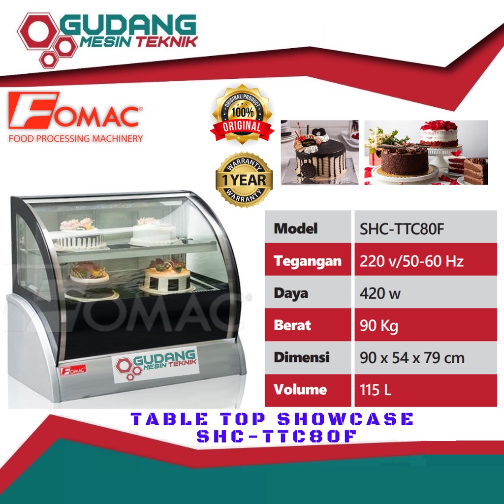 Fomac SHC-TTC80F Table Top Showcase Showcase Pendingin Display Kue