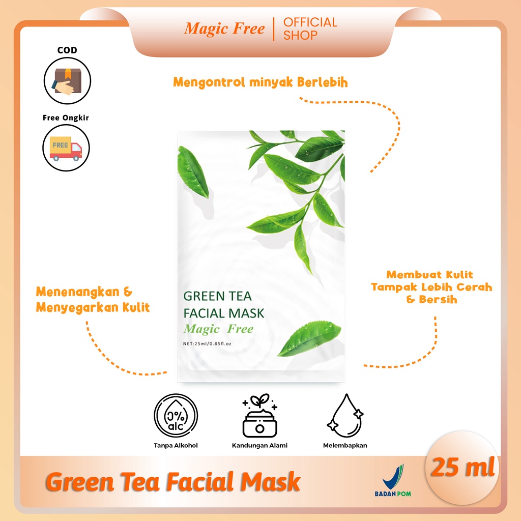 Jual (BPOM) MAGIC FREE GREEN TEA FACIAL MASK 25ML Masker Wajah