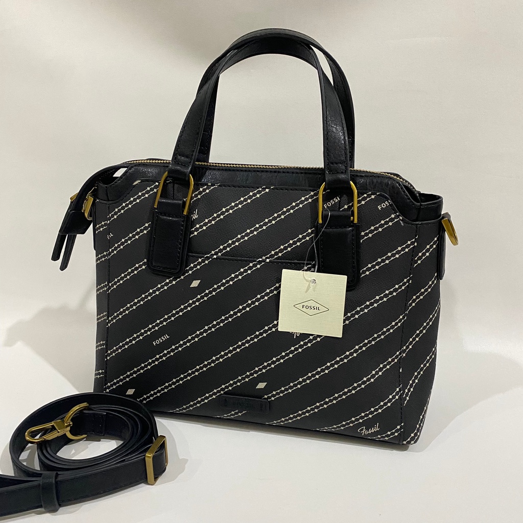 Fossil jacqueline satchel black/bone