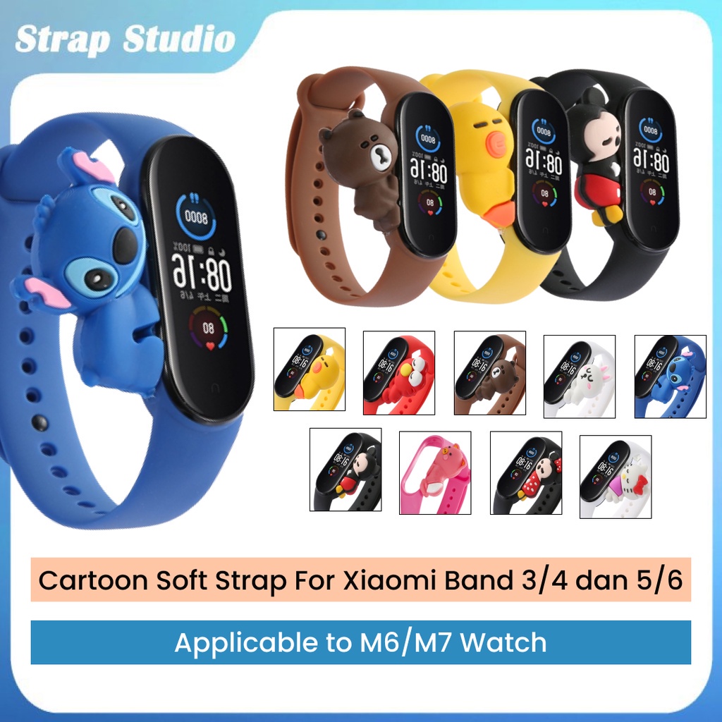 Strap Xiaomi Band Cute Cartoon for Mi Band 3 4 5 6  Soft Strap Smartwatch M6 M7 Replacement Band