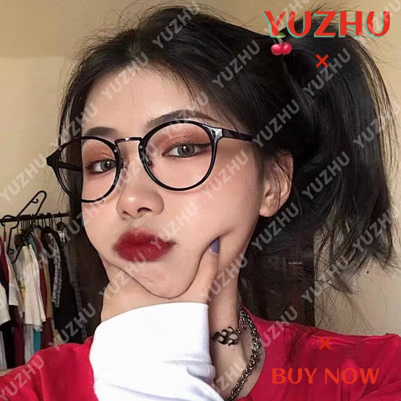 (YUZHU) Korean Fashion Leopard Kacamata Bingkai Transparan Vintage Fashion Bingkai Bulat Anti Blue Light Eyeglasses