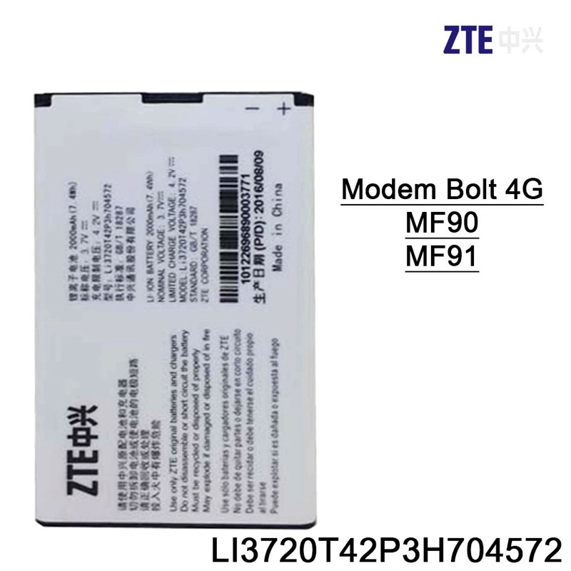 Batterai Modem Bolt 4G ZTE MF90 MF91 / LI3720T42P3H704572 Original Baterai Bolt ZTE MF 90 91