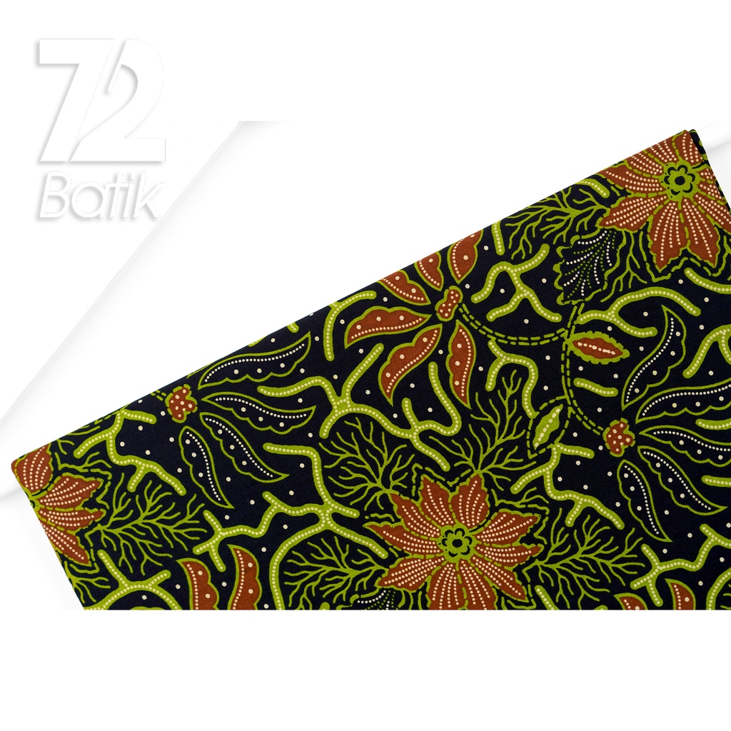 KAIN BATIK PREMIUM Bahan Katun Motif Kembang Neo Warna Hijau Hitam 723066 Cap 72IL Jarik Jarit Samping Kebat Panjang Batik Katun Modern Premium Bahan Seragam Batik Pernikahan Kantor Keluarga Murah Kamen Jadi Batik Bali Lembaran