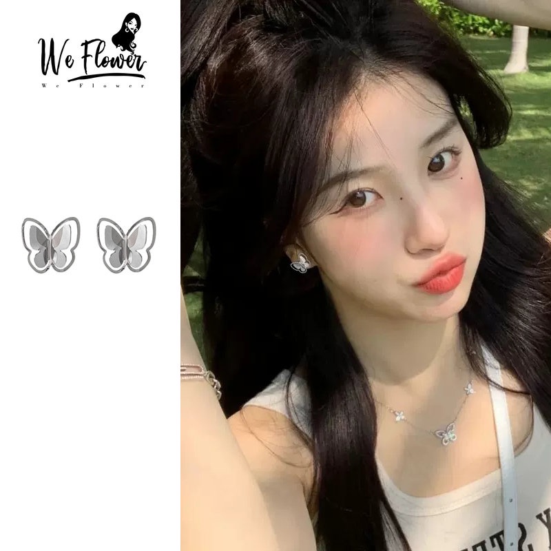 Kami Bunga Korea s925 Perak Berongga Kupu-Kupu Stud Anting-Anting Untuk Wanita Gadis Halus Manis Anting-Anting Pertunangan Pesta Telinga Perhiasan