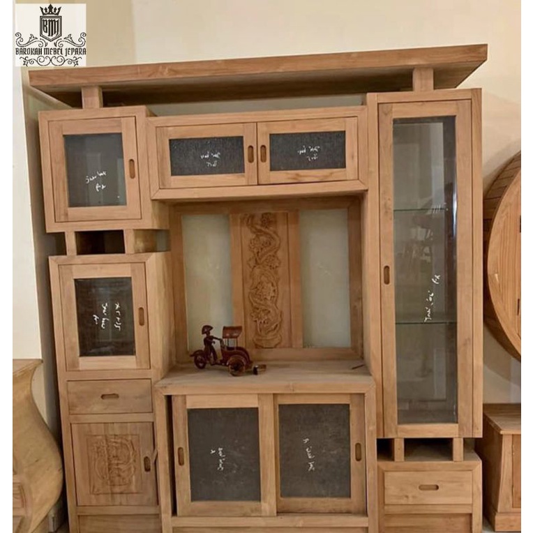 Bufet TV Partisi Jati Un finishing Plus Lemari Penyimpanan