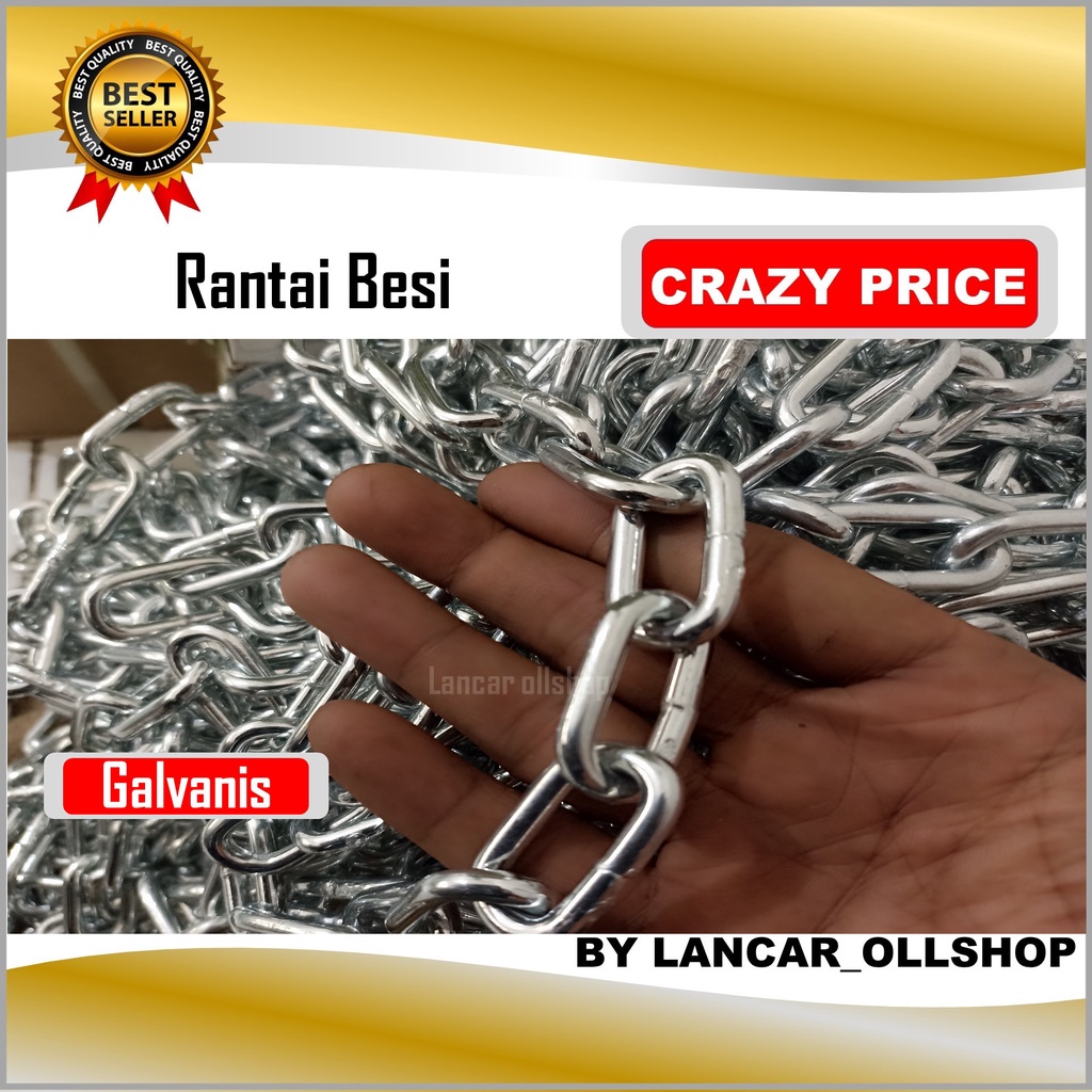 Rantai Besi / Rantai Kapal Galvanized 6 mm 1/4 inch Panjang 1 Meter / Rante Rantai Pagar Besi Besar