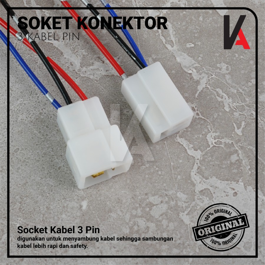 Soket Konektor Kabel 3 Pin Besar / Socket Sambung Mobil Motor