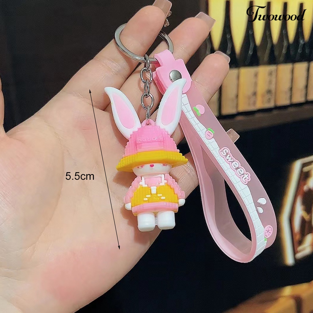 Twowood Bunny Keychain Colorful Kartun Bangunan Blok Rantai Stainless Hias Telepon Hewan Mobil Pasangan Hadiah Kelinci Keychain Untuk Penggunaan Sehari-Hari
