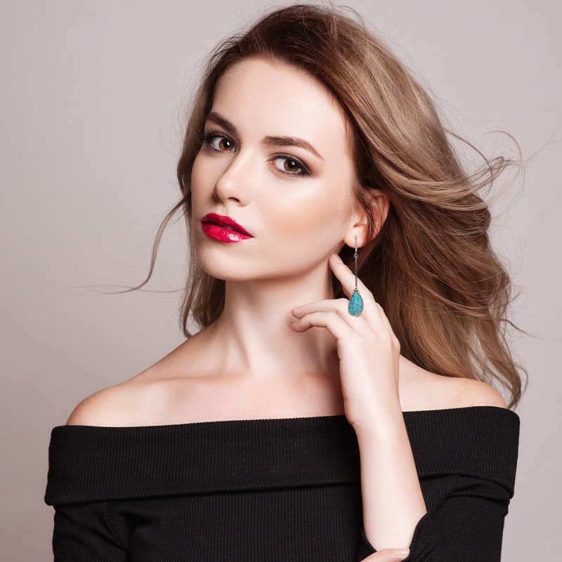 Vintage Wanita Anting Faux Turquoise Bentuk Labu Panjang Menjuntai Ear Hooks Perhiasan