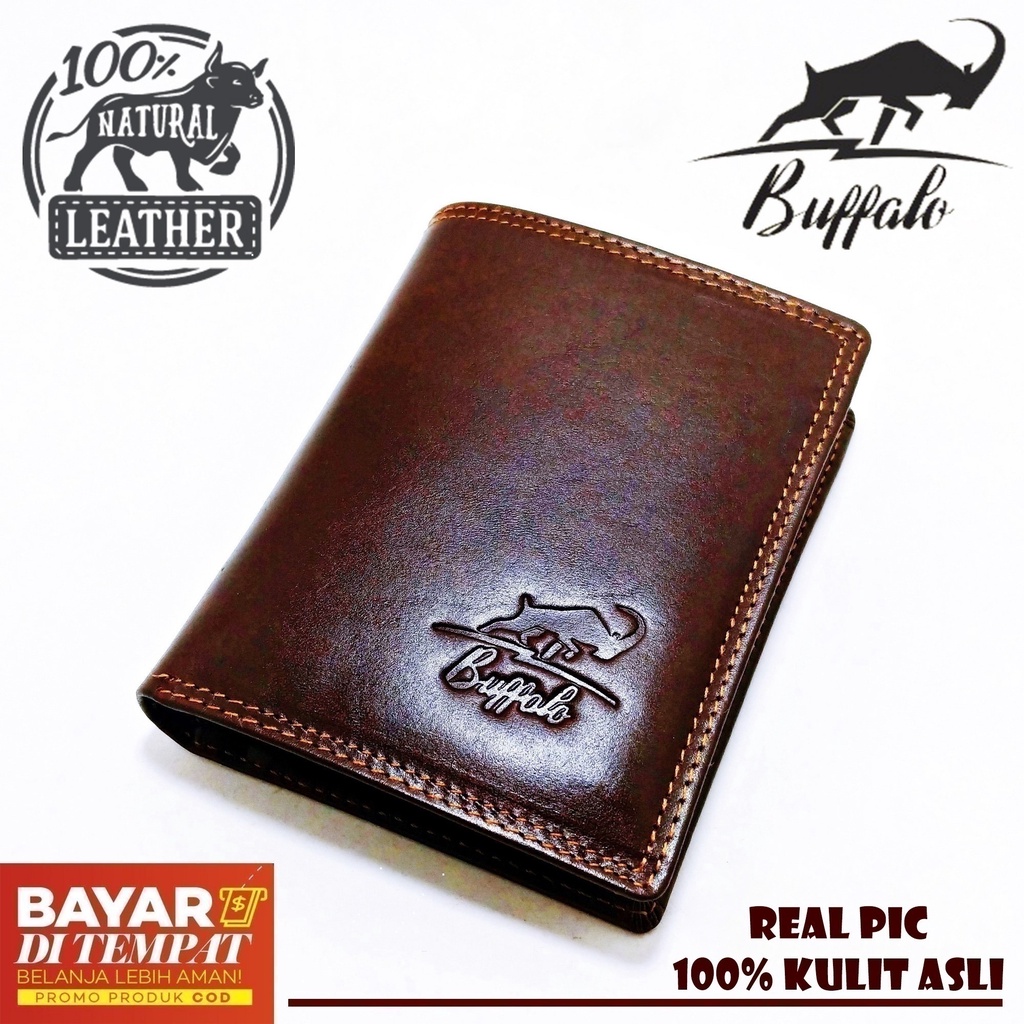 Dompet Pria 100% Kulit Asli Slot Kartu Banyak Model Lipat Casual - Coklat Brown Cokelat Buffalo 005