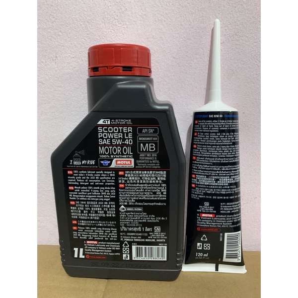 Oli Motul Scooter Power LE Sae 5W-40 Full Shynthetic 1Liter(Orange) &amp; Oli Gardan Motul 120ml / Oli Gardan Castrol 120 Original