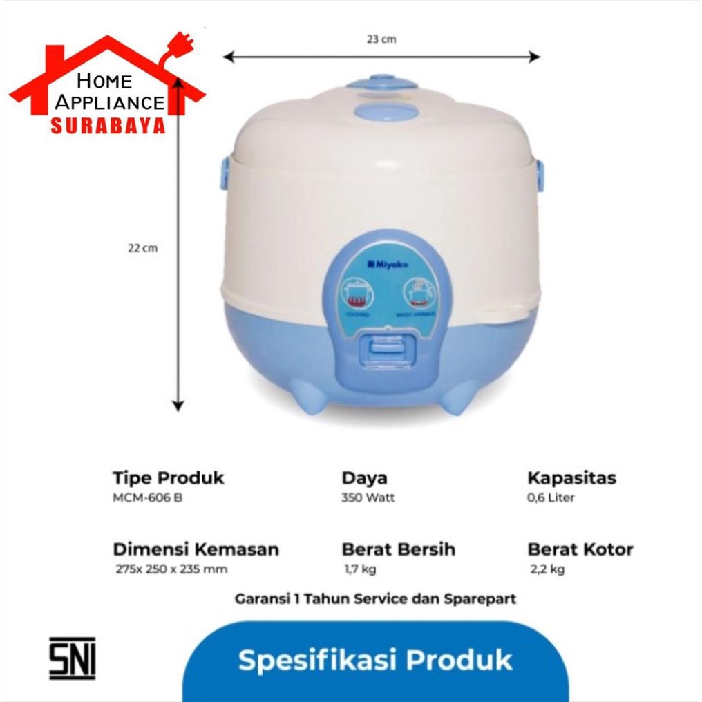 Rice Cooker Magic Com Mini Warmer Plus 3 IN 1 0.6 Liter Miyako MCM-606B / MCM 606 B