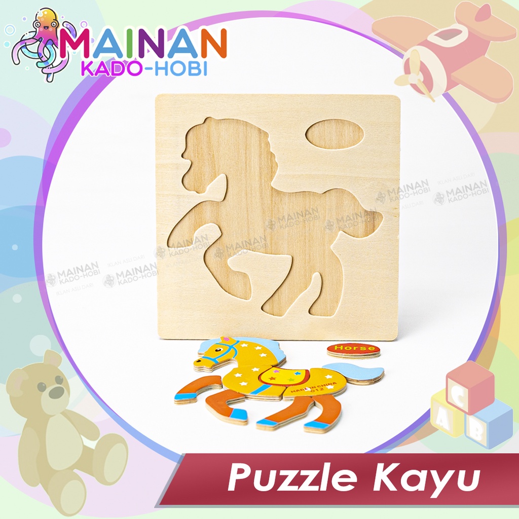 MAINAN EDUKASI ANAK SUSUN WOODEN PUZZLE KAYU KARAKTER HEWAN ANIMAL