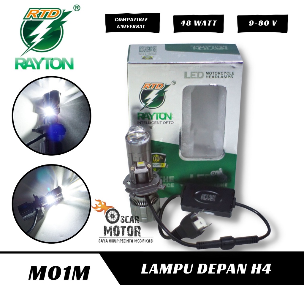 LAMPU PROYEKTOR LED RAYTON M01M H4 DENGAN KIPAS 48WATT MOTOR MOBIL