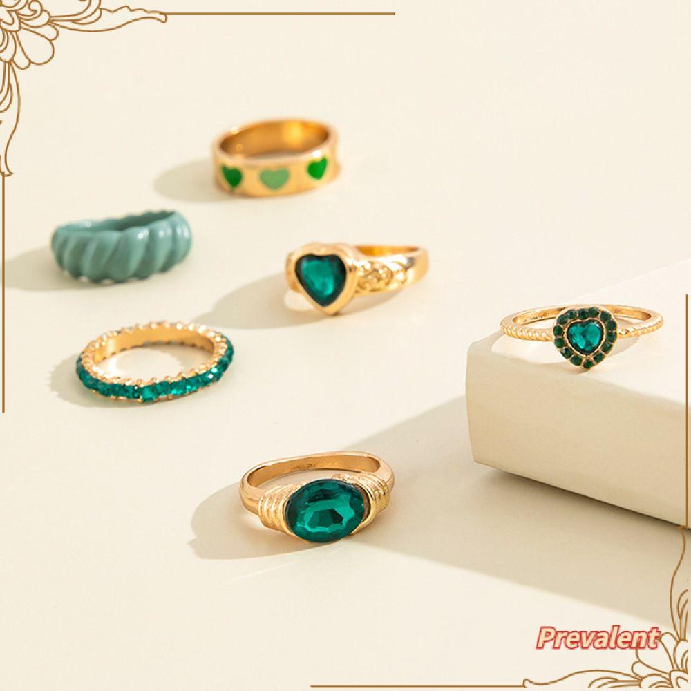 Preva 6pcs Set Cincin Vintage Perhiasan Aksesoris Wanita Cewek Kristal