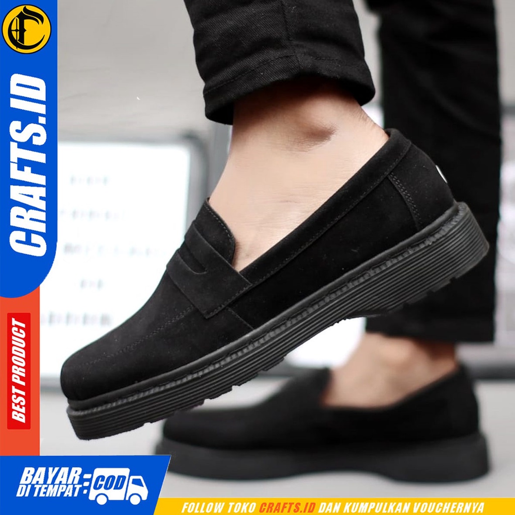 CRAFTS malm - Sepatu Loafers Docmart Formal Casual Kerja Pria Hitam