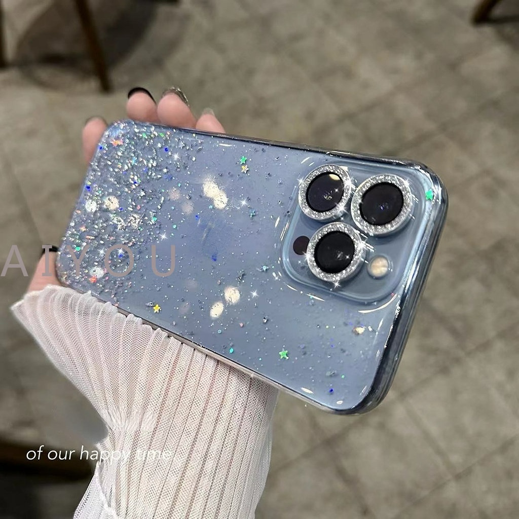 IPHONE Casing Ponsel Glitter Bening Sequin Gradasi Mewah Untuk Iphone11 12 13 14 Pro MAX Mini XR X XS 7 8 Plus Soft Cover TPU Transparan