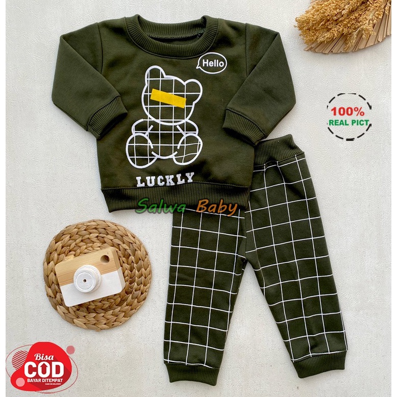 Setelan Sweater Setelan Joger Bayi Usia 3-12 Bulan Motif Lucky Almeera Baby and Kids