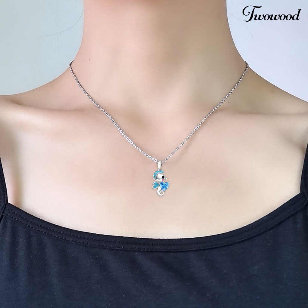 Twowood Pendant Kalung Kepribadian Meriah Berlian Imitasi Paskah Kartun Rubah Kelinci Kuda Laut Wanita Kalung Perhiasan Aksesori