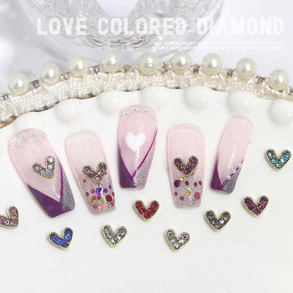AUGUSTINA Agustina Hiasan Kuku Jantung Fashion Manicure Aksesoris Berwarna Cinta Hati Jepang Nail Art Love Heart Nail Drills
