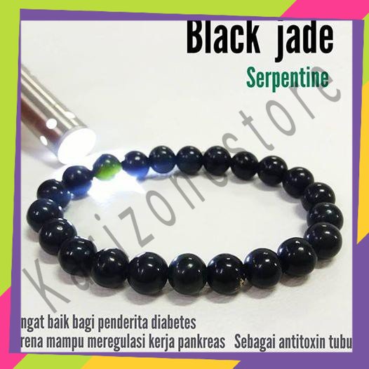 Gelang Pria Wanita Batu Giok Hitam BlackJade Aceh Asli Dimensi 8mm