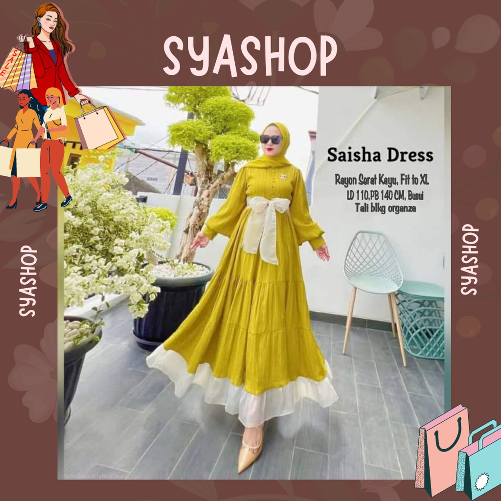 Saisha Dress Maxy Gamis Muslim Maxi Wanita Matt Airflow Premium Fit To XL Besar l Gaun Kondangan