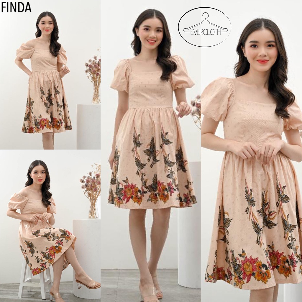 Evercloth Finda Dress Batik Wanita Terusan Batik Couple Modern Kebaya Couple Set Seragam Family