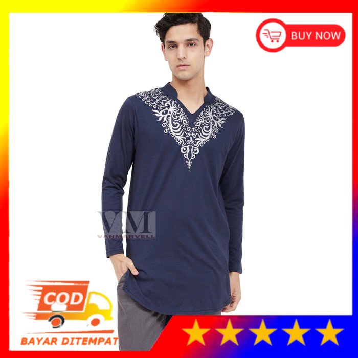 [Virzaa.Homestore] VM Gamis Biru Dongker Gamis Jumbo Gamis Pria Baju Koko Muslim - Biru, M