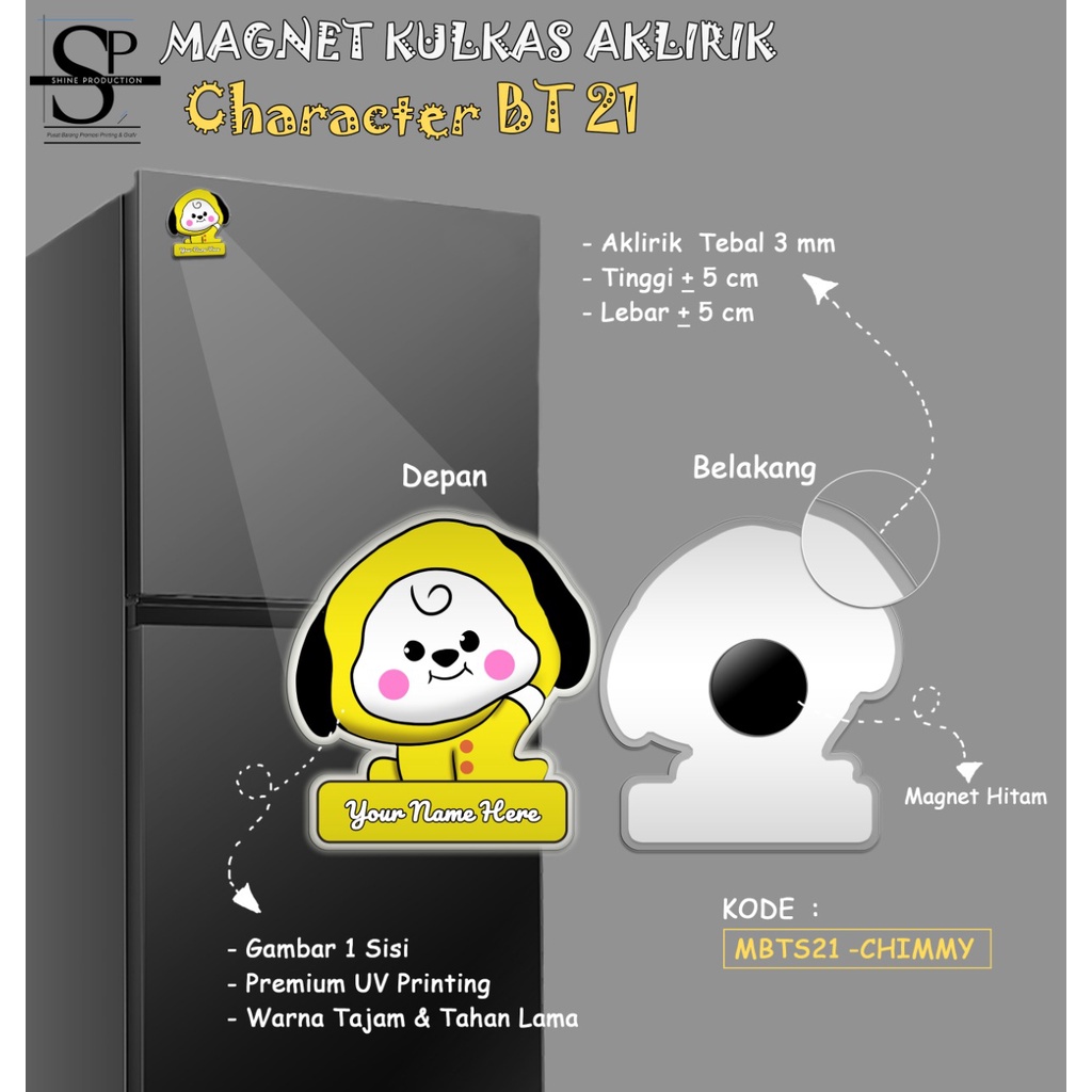 Magnet Kulkas Karakter BT21 Custom Nama