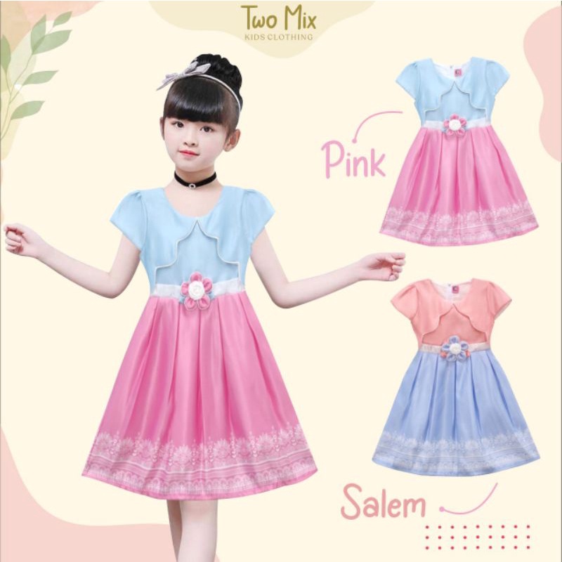 Two Mix Baju Anak Perempuan - Dress Anak Fashion Bahan Satin Usia 1-12 Tahun 4273