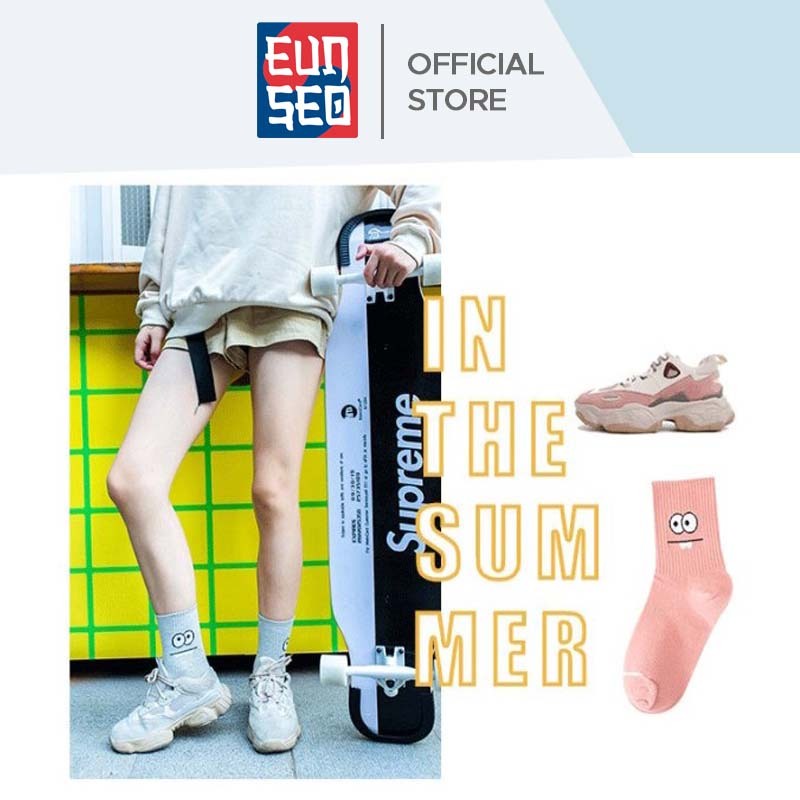 EUNSEO Kaos Kaki Panjang Wanita Motif Funny Eyes Lucu Kaoskaki Diatas Mata Kaki Wanita Women Socks Fashion Korea