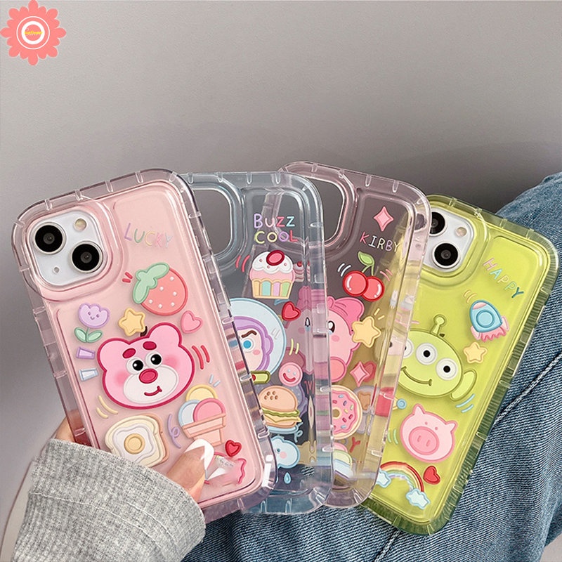 Casing Airbag Shockproof Kompatibel Untuk iPhone 7plus 11 14 13 12 Pro MAX XR 78 6 6S Plus X XS MAX Beruang Strawberry Lucu Kirby Cherry Candy Kartun Stiker Lembut TPU Phone Cover