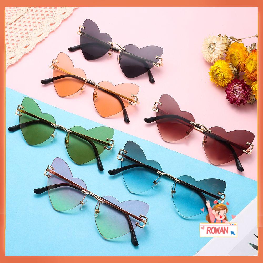 R-flower Rimless Sunglasses Vintage Wanita Trendy Eyewear