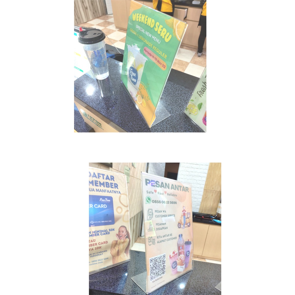 

Tempat Brosur Tend Card Papan Menu Akrilik Ukuran A4