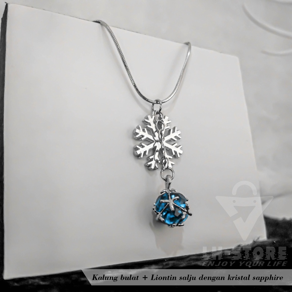 Kalung Liontin Salju Edisi Tahun Baru dengan pilihan Kristal Zamrud atau Sapphire anti karat