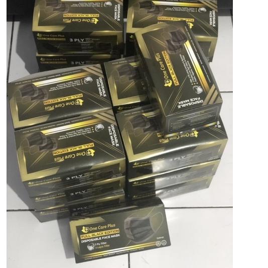 [SQ6]MASKER ONE CARE PLUS HITAM/ BLACK 3PLY 50PCS | MASKER OPPA KOREA-11.11✔️