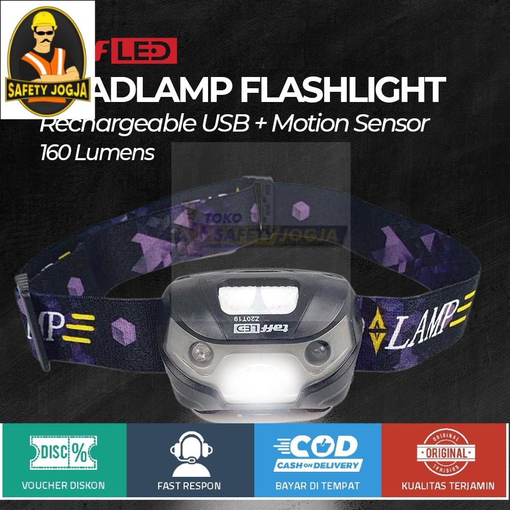 TaffLED Headlamp Flashlight Rechargeable USB plus Motion Sensor Z20T19 black