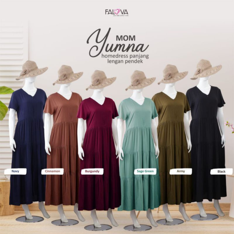 Homedress Yumna / dress panjang berlengan pendek Falova