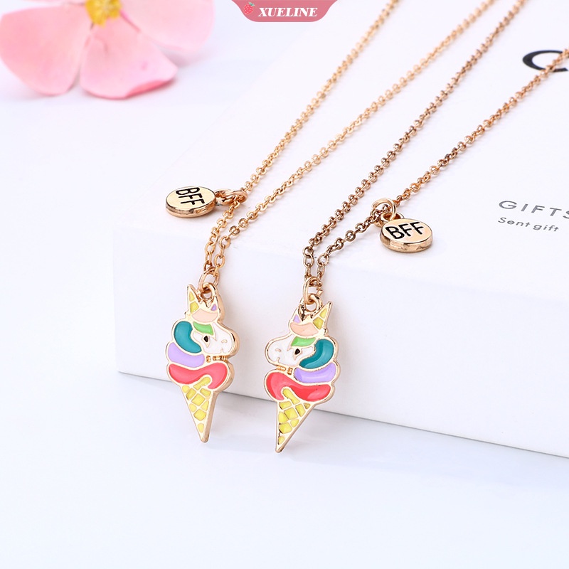 2-piece set of cute colorful ice cream unicorn Liontin Rantai Sahabat Kalung BFF Persahabatan Perhiasan Hadiah Untuk Anak [ZXL]