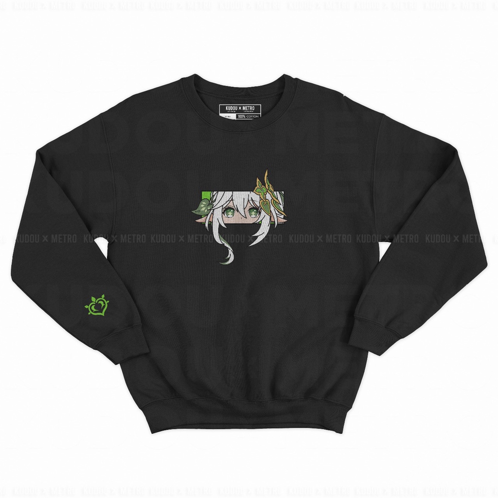 Crewneck Embrodiery Nahida Black Genshin Impact Anime Gaming Premium Unisex