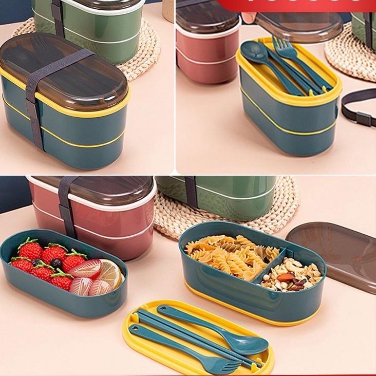 Ready Irit Kotak Makan Bento Lunch Box Set 2 Tingkat Transparant Lid Tempat Makan BPA FREE 750 ml