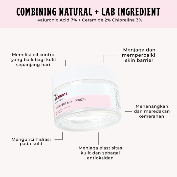 The Originote Beauty In Unity Hyalucera Moisturizer Hyaluronic Acid+Ceramide With Chlorelina 50gr